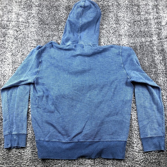 Polo By Ralph Lauren Hoodie Mens Large Blue Henley Knit Pullover Kangaroo Pocket - Picture 3 of 9
